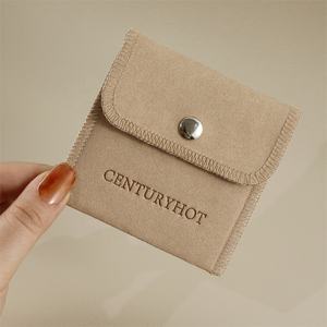 Pochette à bijoux en microfibre personnalisée PUPPYSEW, pochette d'emballage de bijoux faits à la main avec bouton pression, sac à bijoux 8*8cm avec logo - Product Image 2