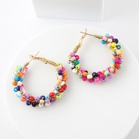 Pendientes de Aro Bohemios Personalizados con Cuentas de Colores, Estilo Europeo Americano, Joyería Artesanal para Mujer, Venta al Por Mayor