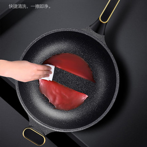 Non-Stick Wok X2244 Maifan Stone Flat Bottom Induction Compatible Cooking Pan With Red Spatula - Product Image 3