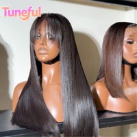 Perruques frontales sans colle NewWave en cheveux humains indiens lisses 13x4 noirs pour femmes, densité 200%, longues, avec dentelle transparente