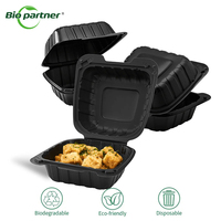 Boîte à hamburger MFPP noire biodégradable jetable Déjeuner pliable Togo PP Emballage alimentaire à emporter