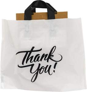Sacs à provisions en plastique PE de taille personnalisée en gros avec poignées blanc et noir imprimé «merci» refermable - Product Image 5