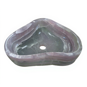 Lavabo de Ónix de Lujo, Forma Ovalada Irregular, Rayas Pastel, Piedra Natural, Elegancia para Baño de Alta Gama, OEM DS-1215A - Product Image 1