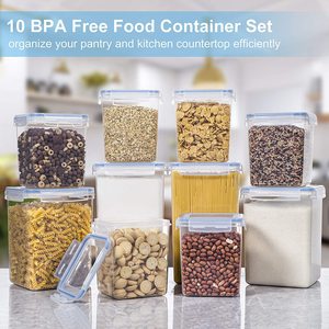 10-Piece Rectangle <strong>Clear</strong> Plastic Airtight Eco-Friendly Durable Kitchen Pantry Organization Large Tall Food Storage <strong>Containers</strong> - Product Image 2