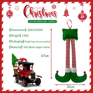 Adorno Navideño Colgante de Peluche con Patas de Duende de Santa Claus en 3 Tamaños, Decoración Festiva a Rayas Rojas y Verdes para Árbol o Puerta - Product Image 2