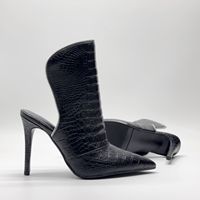 Mules et Escarpins de Soirée de Luxe pour Femmes, Talons Hauts de 10-11CM, Bout Pointu, en Similicuir Noir Imprimé Alligator