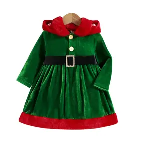 Kış noel kostüm kadife fırfır ayarlanabilir kırmızı noel Santa dans elbise bebek