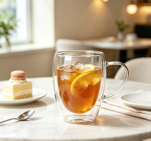 350ml <b>Double</b> <b>Wall</b> Borosilicate Glass Coffee <b>Mug</b> Handle Clear Insulated Modern Design Unisex for Tea Espresso Water Beverages - Product Image 3