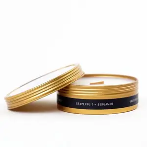 Empty 4oz gold shallow candle tins wholesale copper color flat candle tin with threaded lid 4oz 2oz 1oz 8oz