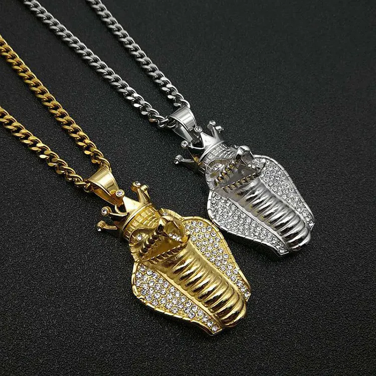 Europäischer und amerikanischer Hip Hop Schmuck Titan Stahl vergoldet Diamant Cobra Anhänger Halskette