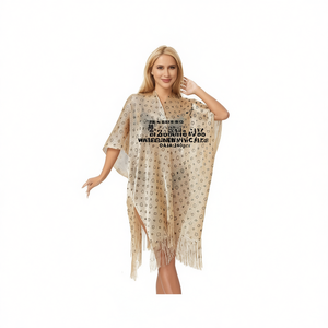 Copricostume da Spiaggia a Cinque Punte con Fiori, Leggero e Fluido, con Frange, Top da Bagno Estivo alla Moda per Donna - Product Image 1