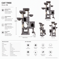 Arbre à chat gris moderne avec poteaux à gratter en sisal naturel, tissu peluche doux, tour à gratter en bois, maison de jeu robuste pour chatons