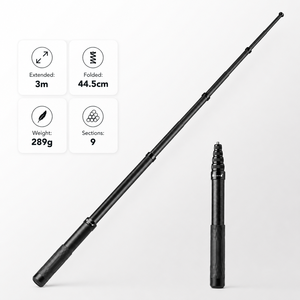 Perche télescopique légère et étanche en fibre de carbone, 3m, 44,5cm, 289g, 9 sections, pour caméra d'action et prise de vue aérienne - Product Image 1