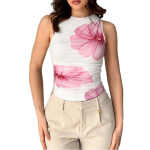 New Street Style Women's Neck Printed Breathable Quick Dry Knitted Short Crop Eco-Friendly Casual Spandex/Polyester Tank <b>Top</b> - Product Image 1
