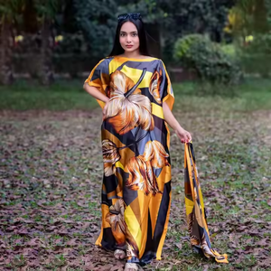 Robe longue en soie d'été 2026, robe de soirée florale de luxe, caftan en soie, robes amples pour femmes, grande taille - Product Image 1