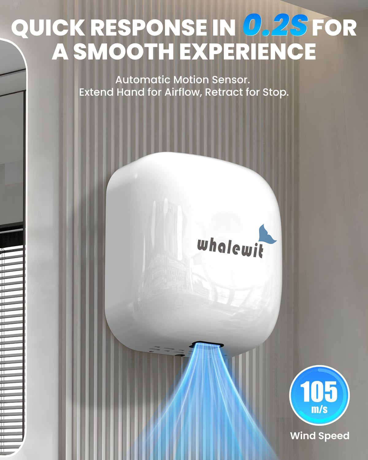 W-701 Commercial 1400W High-Speed Hand Dryer – Powerful Electric Washroom Hand Dryer - View 3