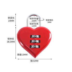 Heart-Shaped Combination <b>Lock</b> 38.5Mm Red Zinc Alloy Resettable For Backpack <b>Suitcase</b> Locker Travel Use - Product Image 1