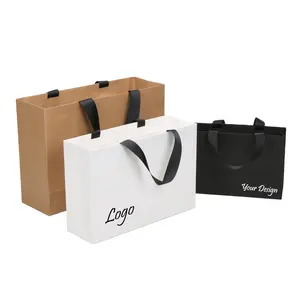 OEM White Luxury Clothing shoes Shopping sacchetto di carta con fondo quadrato per borsa da imballaggio per gioielli Boutique con manico