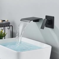 Robinet de lavabo mural noir pour salle de bain, sortie d'eau en cascade, mélangeur eau froide et chaude, robinet d'évier à installation encastrée, robinets de type grue