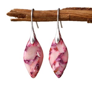 Bohemian Stone Color-<b>Blocked</b> Leaf Pendant Earrings Women's Fashion Dangle Jewelry Gift Zinc Alloy Geometric <b>Shape</b> Plant Pattern - Product Image 5