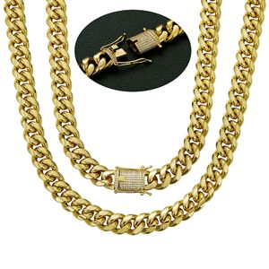 Hip Hop <span class=keywords><strong>Miami</strong></span> 14K18K Oro Acero inoxidable Iced Broche Cadena de eslabones-Cadena cubana Cubana Collar de hombre Perla de circón Piedras principales Regalo - Product Image 6