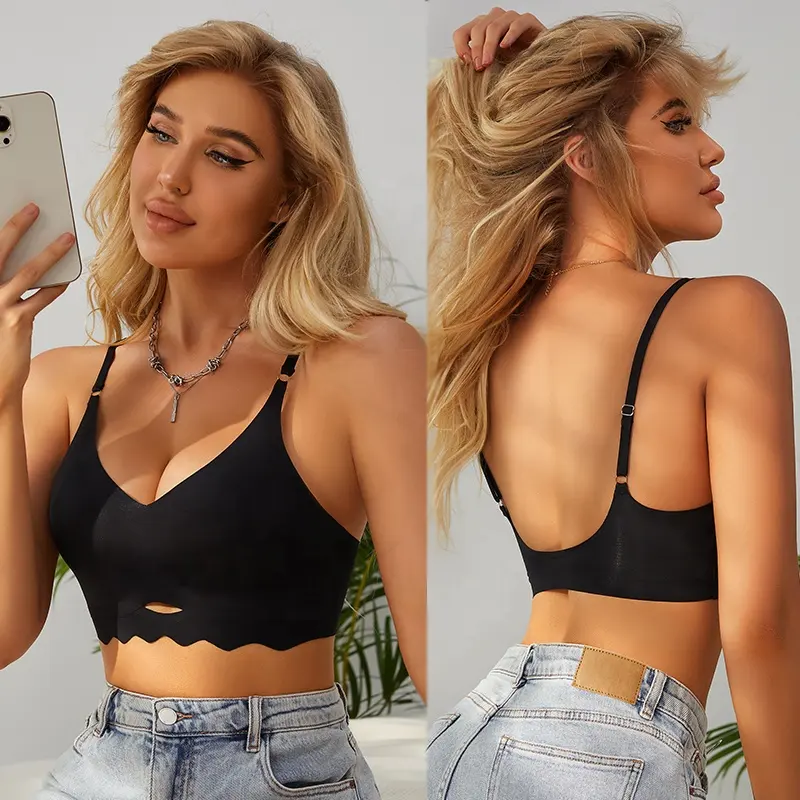 Black Comfy Removable Breathable Water-drop Shaped Padding Bralet Soutien Gorge Ice Silk Wire Free Bra Brasier Women Bras
