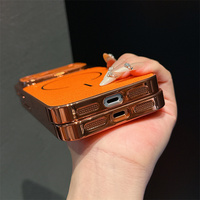Coque de téléphone portable magnétique de luxe électroplaquée orange pour iPhone 17 Pro Max 17 Air 17 16 15 14 13 avec recharge sans fil