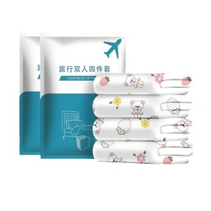 Disposable Travel <b>Bedding</b> Set 4 Pieces Double Size Characters Pattern Non Woven Fabric Hotel Use - Product Image 1