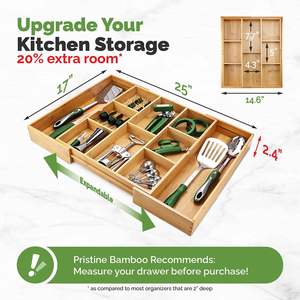 <b>Kitchen</b> Multi-Functional Bamboo <b>Kitchen</b> Drawer Organizer Adjustable Bamboo Silverware Organizer - Product Image 2