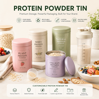 Boîte en métal écologique pour poudre de protéines, réutilisable, avec impression personnalisée pour la poudre de protéines de lactosérum et les compléments alimentaires pour la remise en forme
