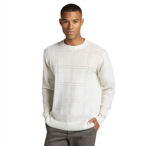 Maglione traforato Plaid tonale da uomo maglione girocollo a manica lunga in lana Merino - Product Image 1