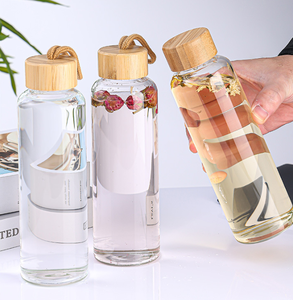 Glass Water Bottles With Wooden Lids Reusable Travel <b>Drinkware</b> Minimalist Design Single Wall Unisex - Product Image 6