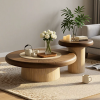 Table basse ronde en bois brun de style mid-century pour salon et salle de séjour