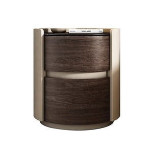 Comodino <span class=keywords><strong>Rotondo</strong></span> di Design Minimalista di Fascia Alta in Legno Massello di Lusso Leggero per Camera da <span class=keywords><strong>Letto</strong></span> con Piano in Pelle e Lastra di Roccia - Product Image 5