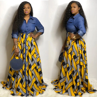Robe décontractée personnalisée pour l'automne Chemise boutonnée à manches longues en denim imprimé patchwork Robe décontractée Robe africaine