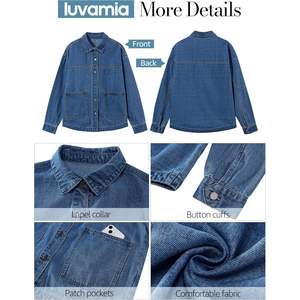 2025 femmes à la mode surdimensionné à manches longues Denim veste décontracté boutonné Shacket avec poches plaquées - Product Image 5