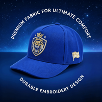 Casquette Snapback Structurée Bleu Royal OEM Premium en Sergé avec Broderie 3D Couronne et Bouclier Lion Doré pour Équipe Sportive