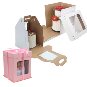 Wholesale pink designs round cylinder square packing for 10 12" inch tall cheese cake paper box with clear window