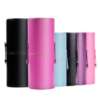 Porte-pinceaux de maquillage en cuir PU vegan avec poignée en métal, sac cosmétique portable à roulettes pour outils de maquillage