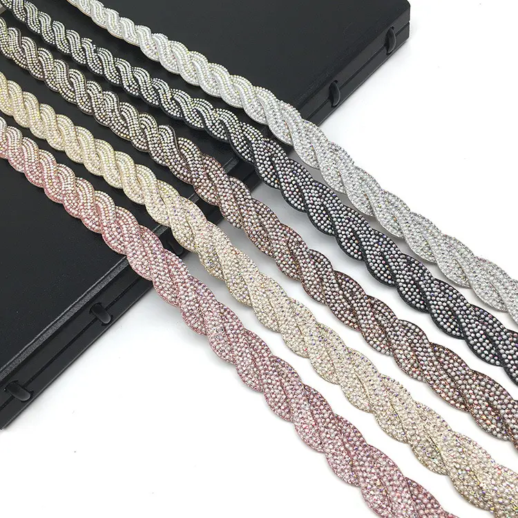 Beautiful Shiny multicolour Decorative diamond braided PU leather Ribbon Lace Trimmings for shoes bags clothes dress