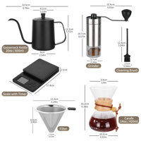 Ensemble de café personnalisé en acier inoxydable avec filtre à café et bouilloire à bec de cygne pour le café filtre