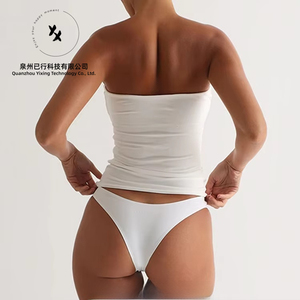 Top court sexy en maille unie avec logo personnalisé, haute élasticité, 95% polyester, 5% élasthanne, classique, bandeau, tube top pour femme - Product Image 4