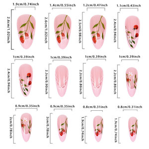 <span class=keywords><strong>Uñas</strong></span> postizas francesas con diseño <span class=keywords><strong>de</strong></span> fresa y almendra, estilo INS, tamaño mediano, para manicura europea y americana. - Product Image 3