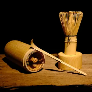 EGRAND-batidor de bambú con cuchara, juego de té japonés orgánico tradicional hecho a mano