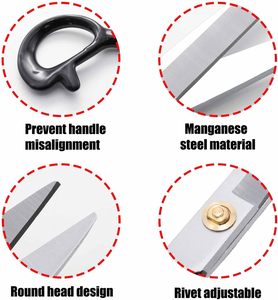 กรรไกรตัดผ้าสแตนเลสอย่างดี ทนทาน สำหรับตัดผ้าและพรม ด้ามจับสีดำ - Product Image 4