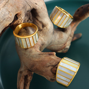Vertical Striped Mother of Pearl Wide <b>Statement</b> <b>Ring</b> - Product Image 1