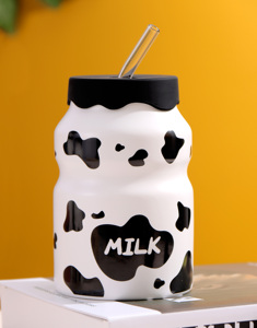 Tazas de Cerámica para Chocolate Caliente con Diseño de Vaca, Tazas Bonitas para Café, Tazas Personalizadas con Logotipo, Tazas para Té con Leche con Tapas de Cúpula y Pajitas - Product Image 6