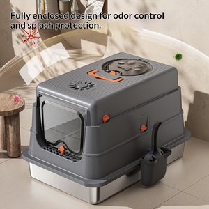 Vollständig Geschlossene Metall-Kunststoff Edelstahl Katzentoilette Extra Groß Anti-Spritz Geruchsneutralisierend Faltbar Leicht zu Reinigen - Product Image 4