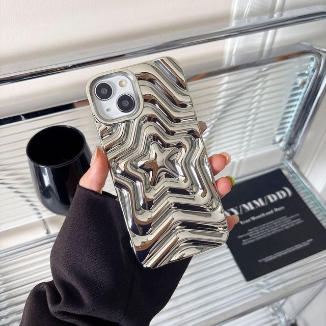 Electroplated Chromed Silver Glossy Five-pointed Star TPU Waterproof Shockproof Phone Case for 17 Pro Max/15/16/14 Plus