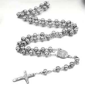 Collar de Rosario Unisex de Acero Inoxidable con Cuentas de 6mm, Cruz de San Judas Tadeo y Medalla de <span class=keywords><strong>la</strong></span> <span class=keywords><strong>Virgen</strong></span> de Guadalupe, Regalo Religioso - Product Image 6